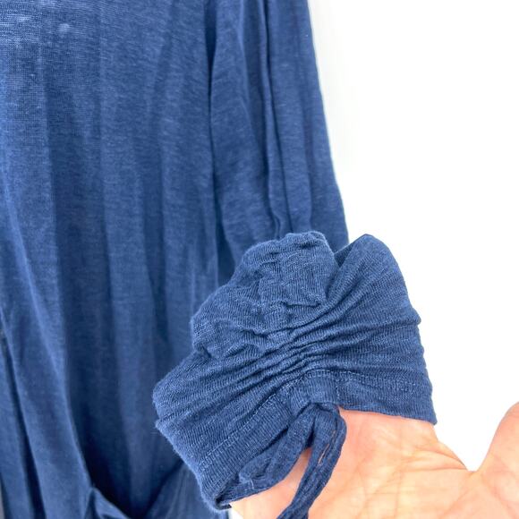 J. Jill Navy Linen Lightweight Cardigan Ruched Sleeve Size S - Picture 3 of 11